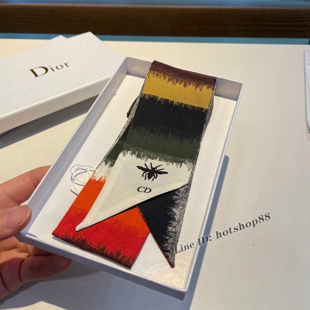 Dior專櫃新款迪奧雙面斜紋真絲束發帶飄帶款可當小圍巾綁頭髮綁手袋 mmyj1648